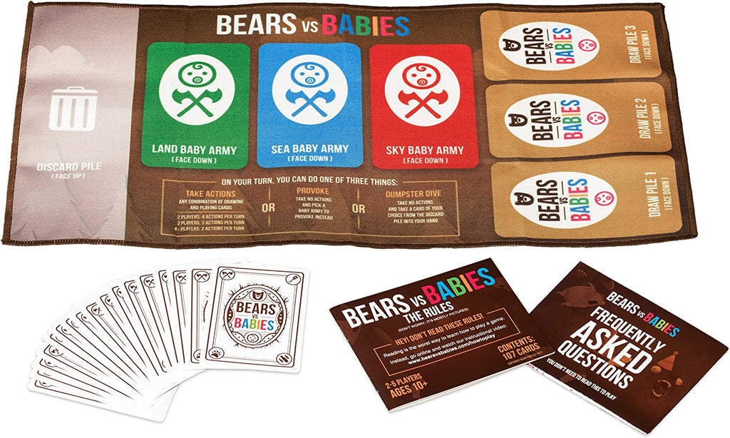 Exploding Kittens Bears vs Babies card game contents presentation