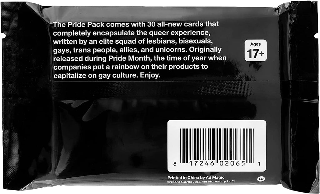Cards Against Humanity Pride Expansion Pack card game box back with description