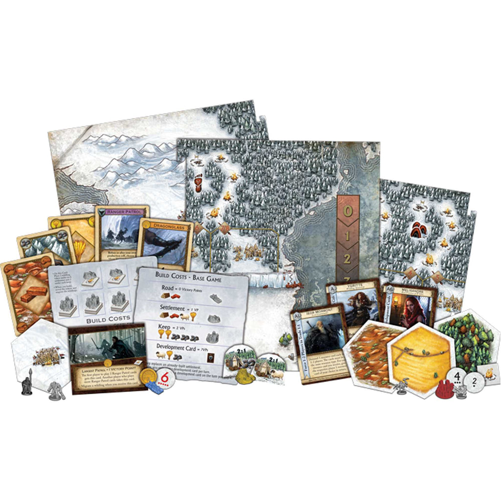 Catan Studio Fantasy Flight Games A Game of Thrones Catan Brotherhood of the Watch board game map tokens markers miniatures cards and player boards contents