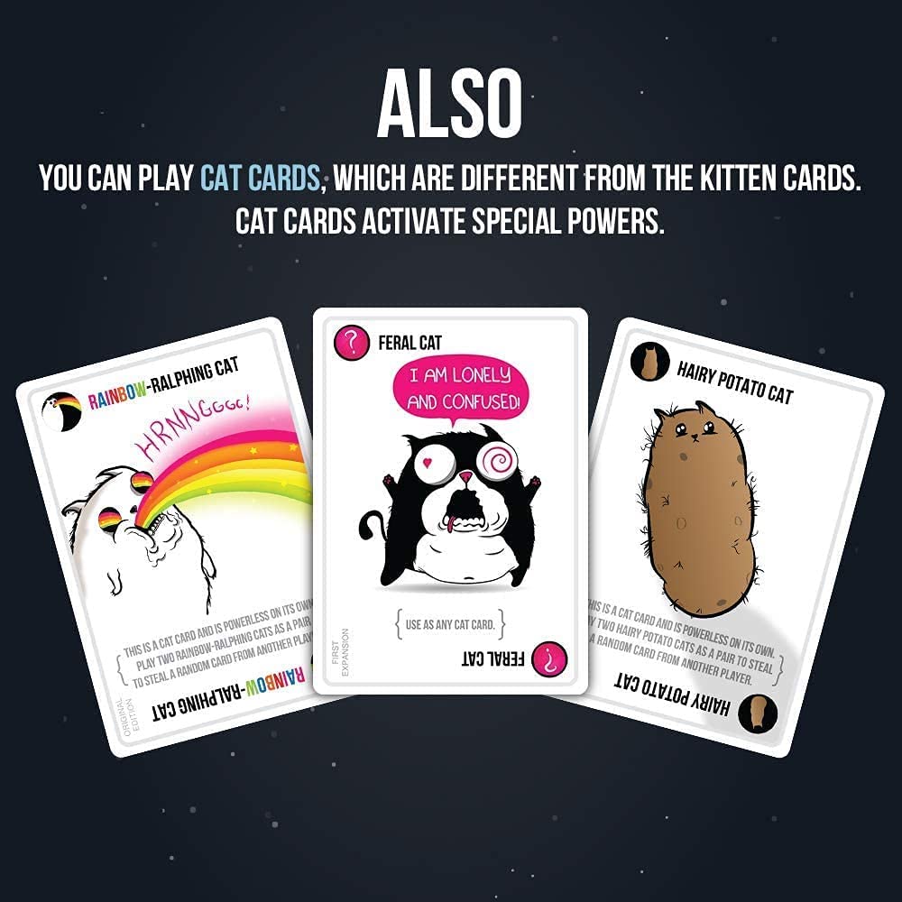 Exploding Kittens Imploding Kittens card game expansion cat cards presentation