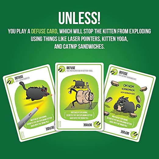 Exploding Kittens Streaking Kittens Expansion card game presentation of defuse cards