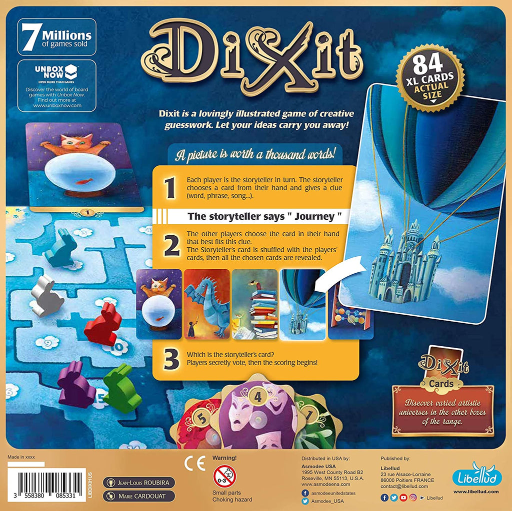 dixit board game back of the box with short instructions