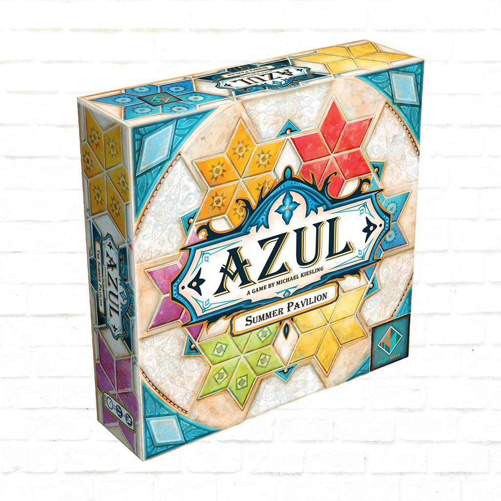 Next Move Games Azul Summer Pavilion English Edition 3d cover of board game for 2 to 4 players ages 8 and up playing time 30 to 45 minutes 
