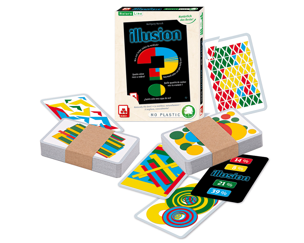 Illusion card game eco-friendly components displayed
