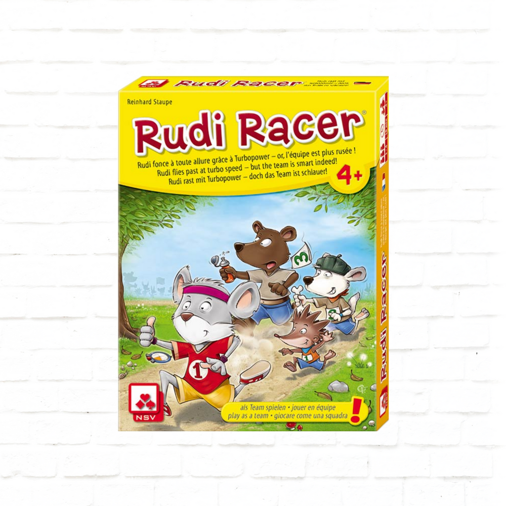 Nürnberger Spielkarten Verlag Rudi Racer International Edition dice game cover of children's game for 1 to 4 players ages 4 to 6