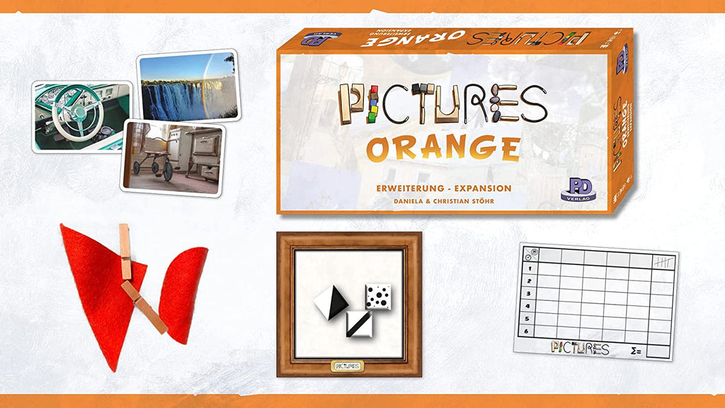 PD Verlag Pictures Orange board game expansion with photos cloth tiles scoring pad components