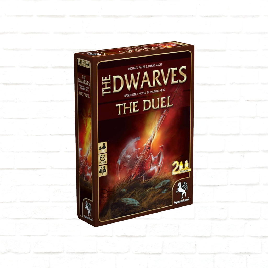 Pegasus Spiele The Dwarves The Duel English Edition 3d cover of the card game for 2 players ages 10 and up with playing time 20 to 40 minutes