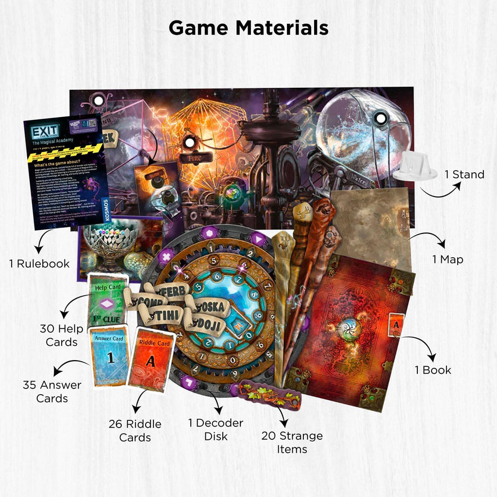 Thames Kosmos EXIT The game Magical Academy board game materials