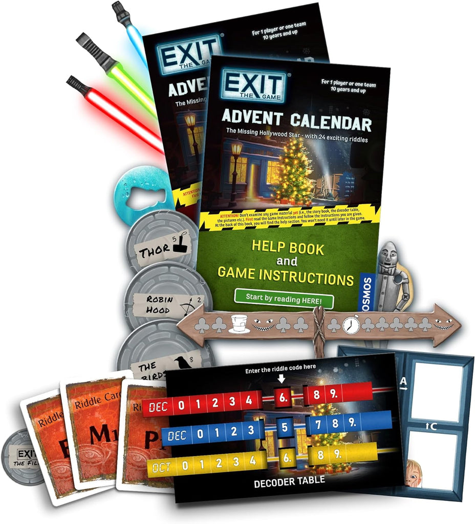 Thames Kosmos EXIT The Game - Advent Calendar - The Missing Hollywood Star board game rulebook instructions components