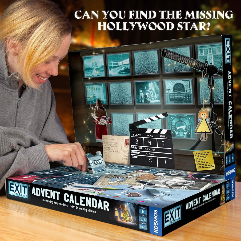 Thames Kosmos EXIT The Game - Advent Calendar - The Missing Hollywood Star a woman playing the game