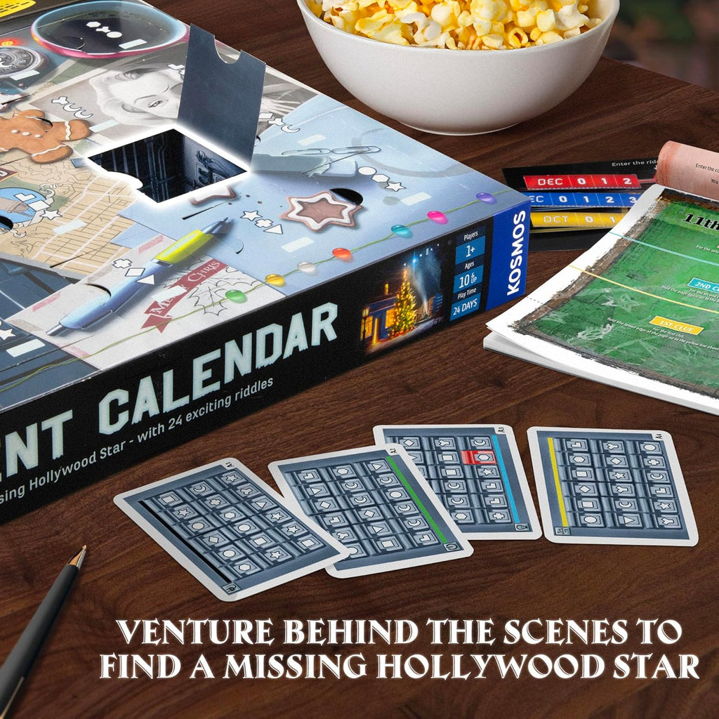 Thames Kosmos EXIT The Game - Advent Calendar - The Missing Hollywood Star tabletop game photo close up of cards