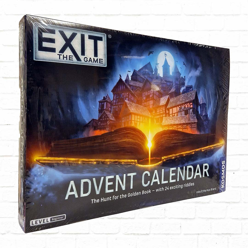 exit advent calendar escape room puzzles, the hunt for the golden book, blue orange cover
