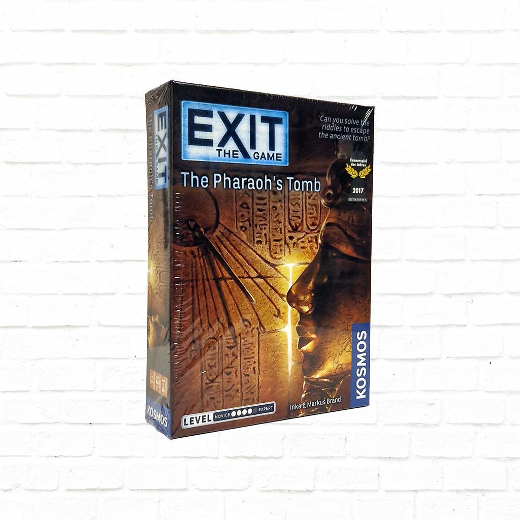 exit escape room card game, pharaoh's tomb case, yellow cover