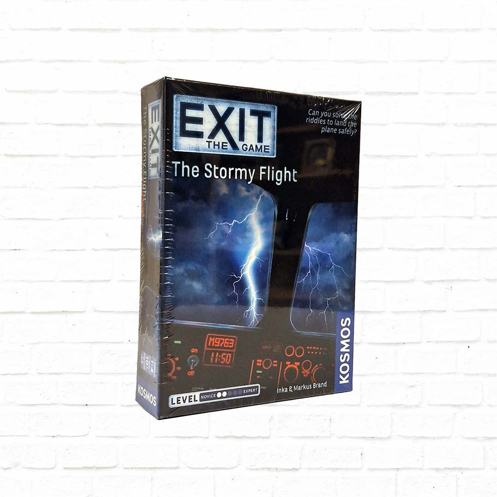 exit escape room card game, stormy flight case, blue cover