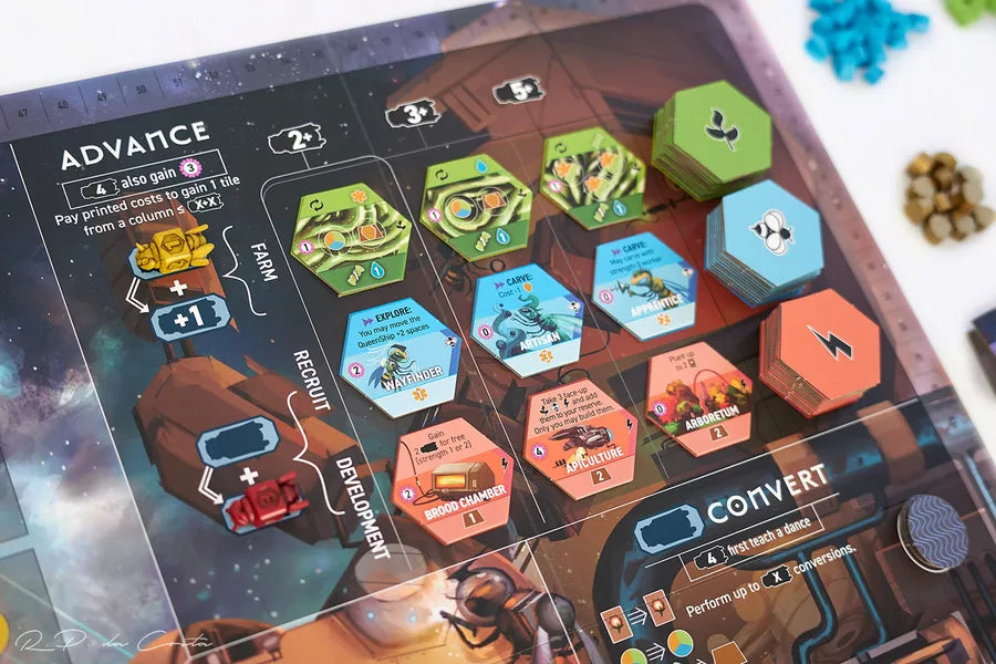 apiary board game, player board technology tiles