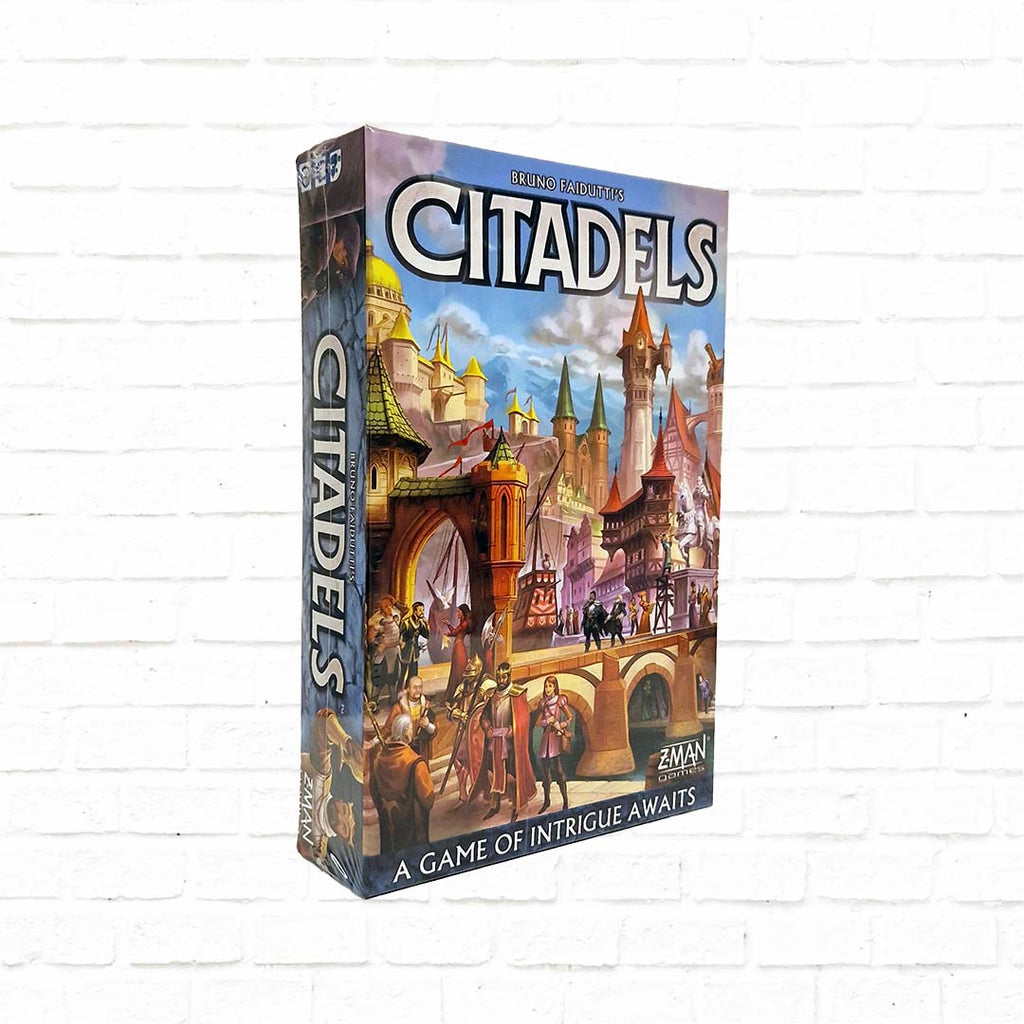 zman games citadels English version cover, vivid city, blue and purple