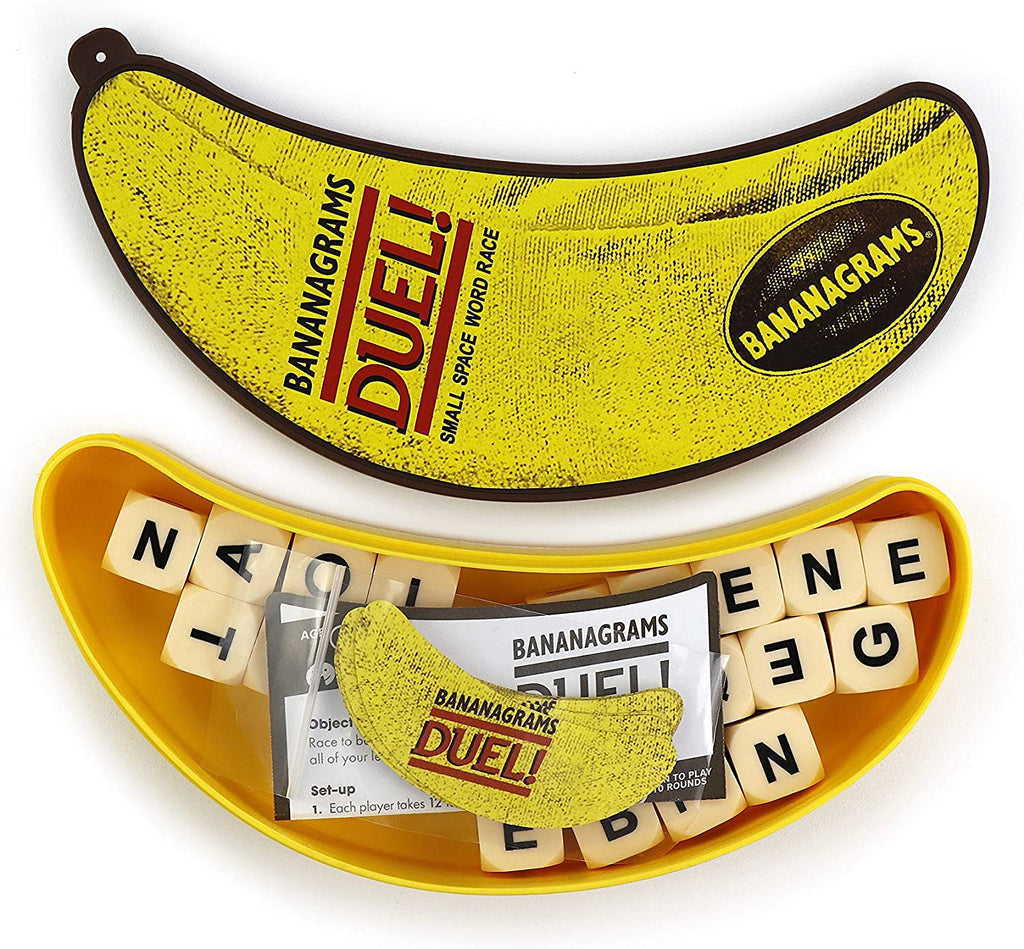 Bananagrams Duel! 2-player board game insert with letters and dice