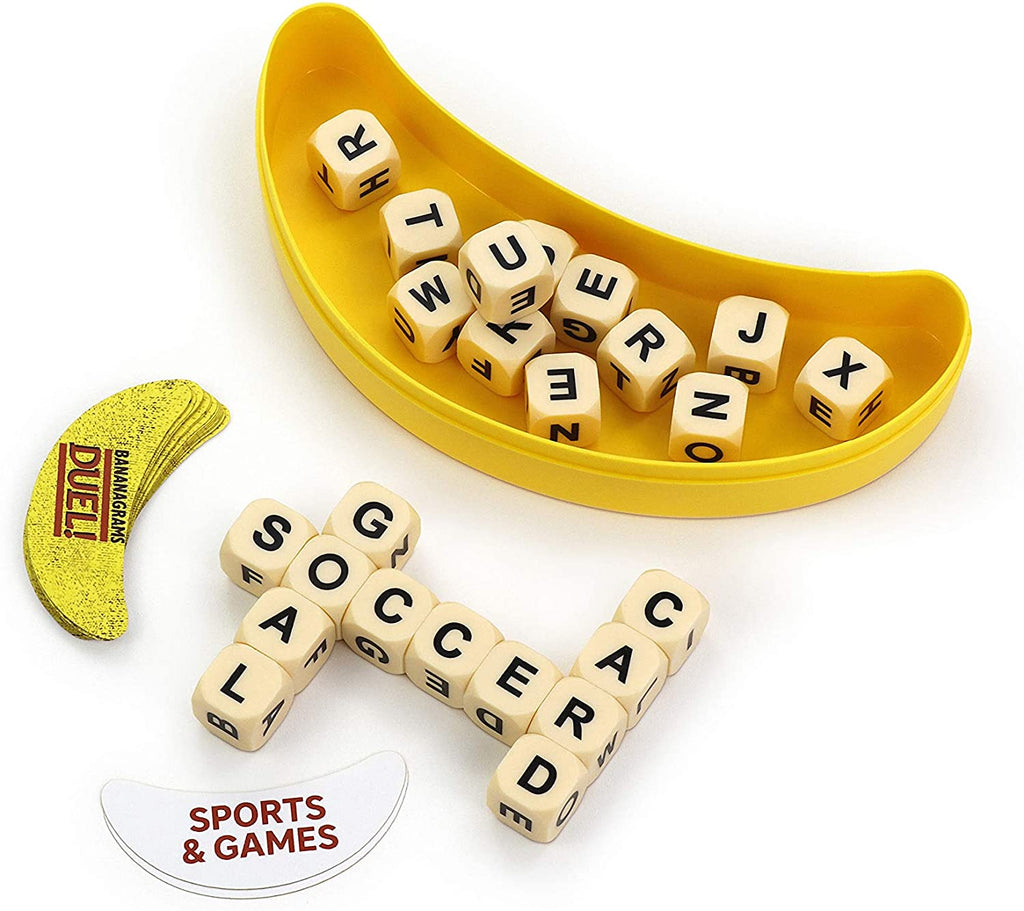 Bananagrams Duel! 2-player board game example of sports and games words