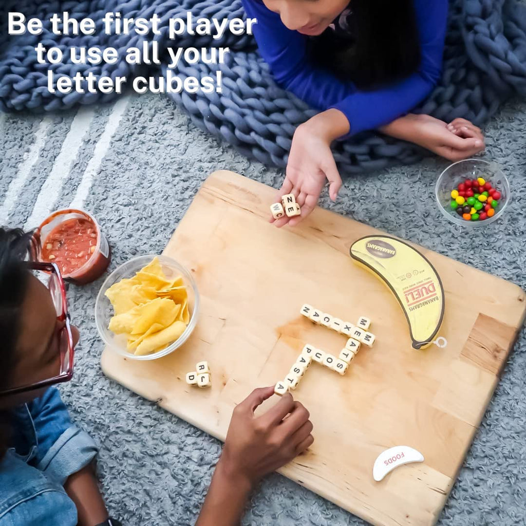 friends gameplay of Bananagrams Duel! at a picnic