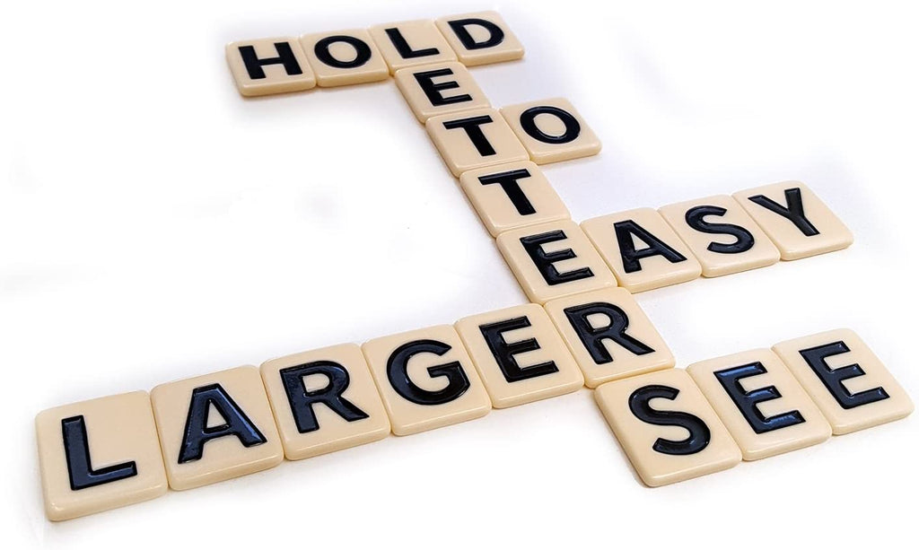 easy to hold and see larger letters of Bananagrams Big Letter board game 