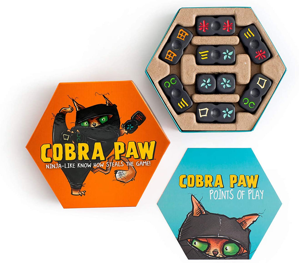 Bananagrams Cobra Paw dice game contents in insert and rules with points of play
