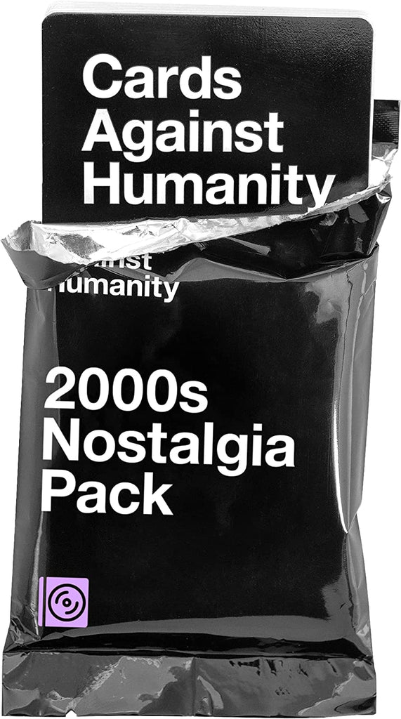 Cards Against Humanity 2000s Nostalgia Expansion Pack card game tearing up the package