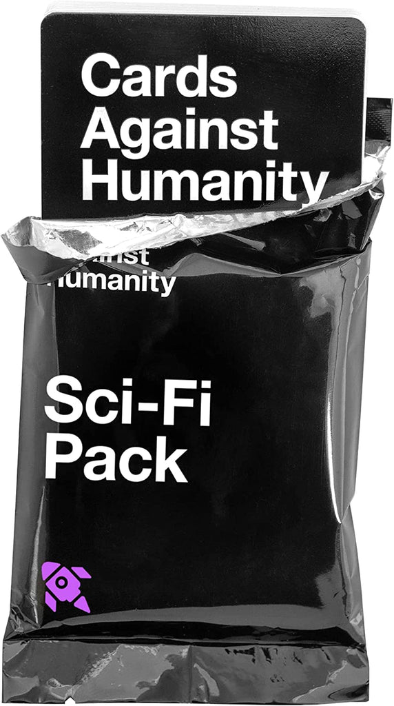 Cards Against Humanity Sci-Fi Expansion Pack card game tearing up the package