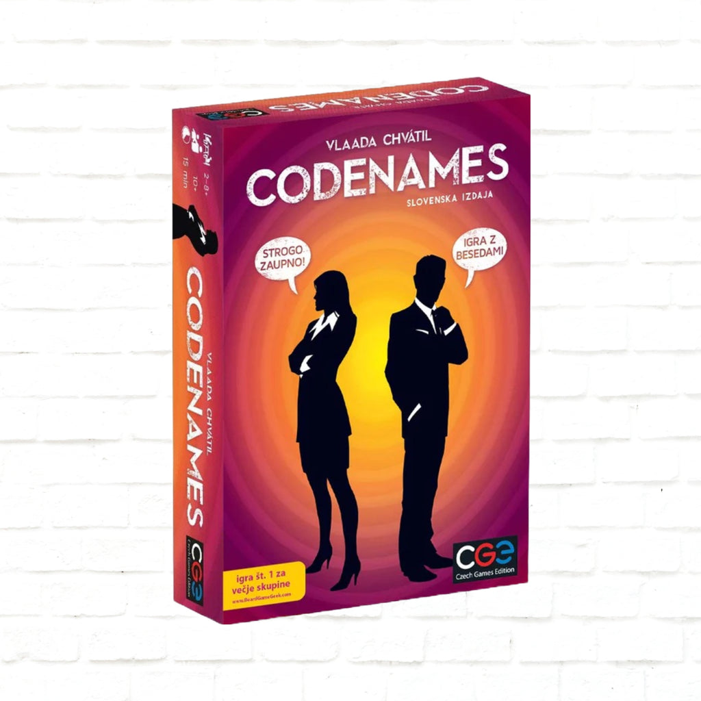 Czech Games Edition Codenames Slovenska izdaja 3d naslovnica igre s kartami za 2/4 do 8+ igralcev, starih 10 let in več, čas igranja 15 minut