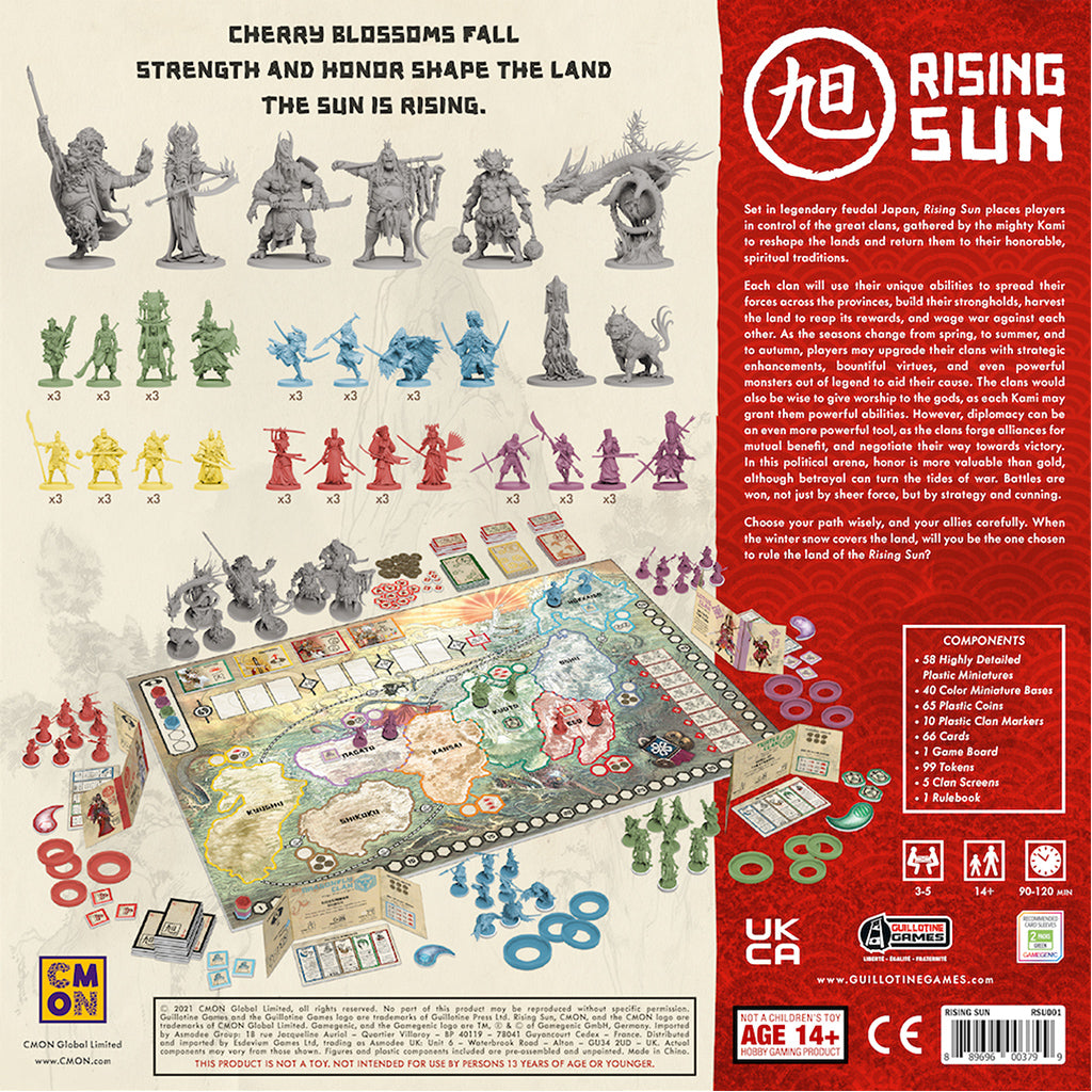 Cool Mini or Not Rising Sun board game box back with description