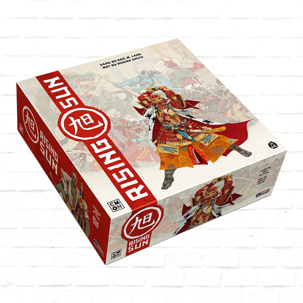 Cool Mini or Not Rising Sun English Edition 3d cover of board game for 3 to 5 players ages 14 and up playing time 90 to 120 minutes