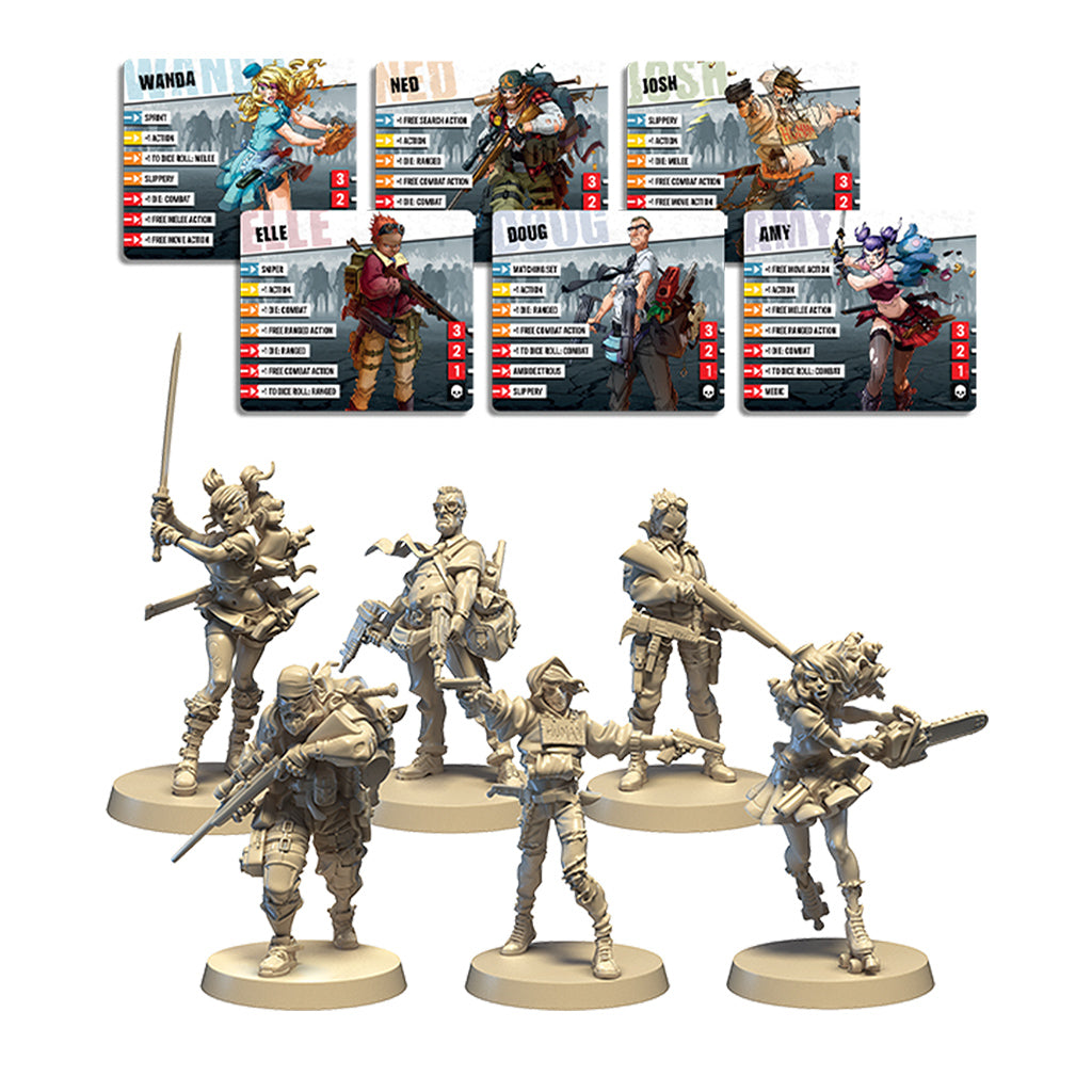 Cool Mini or Not Zombicide 2nd edition board game cards and miniatures of characters