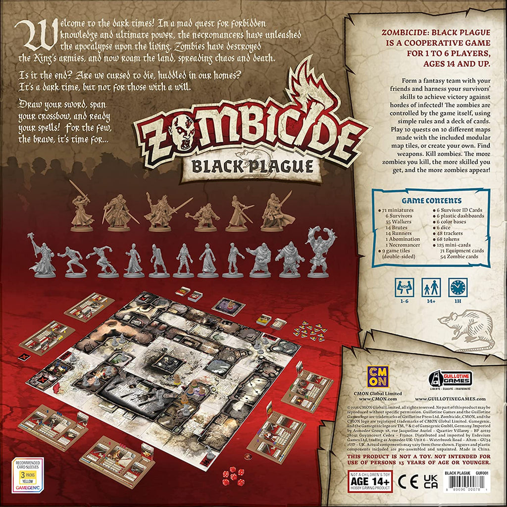Cool Mini or Not Zombicide black plague board game box back of English Edition