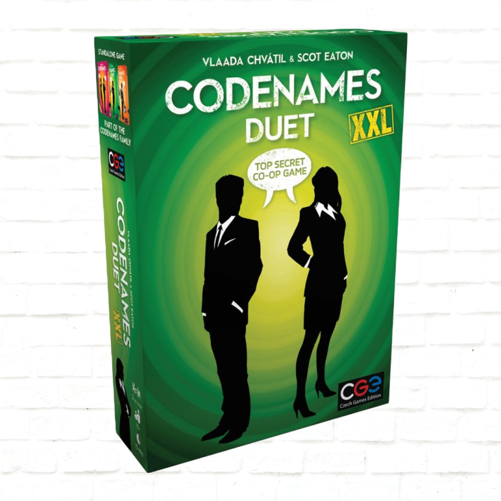 Czech Games Edition Codenames Duet XXL English Edition 3d cover of a card game for 2 or more players ages 11 and up playing time 15 minutes