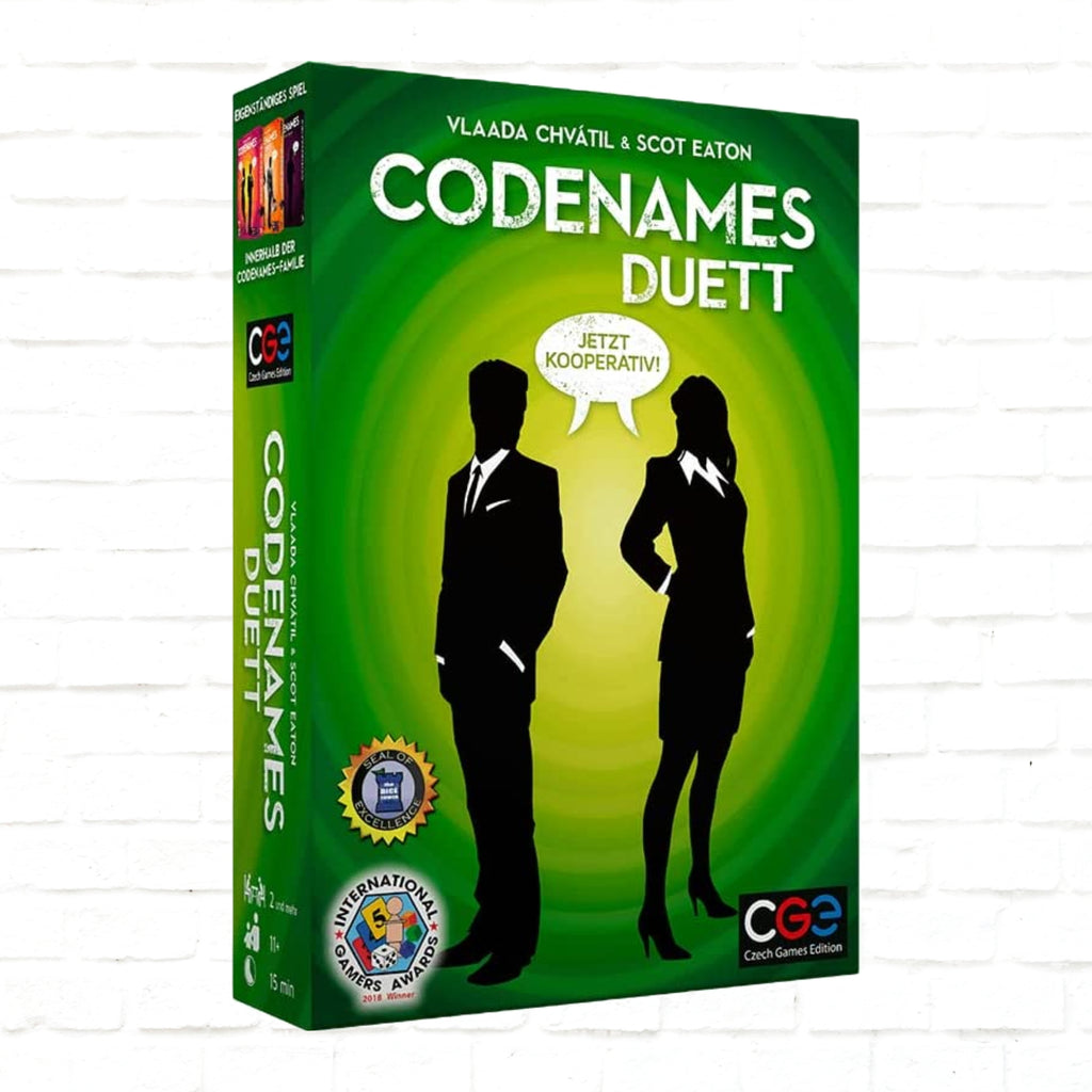 Czech Games Edition Codenames Duet XXL Deutsche Ausgabe 3D-Cover eines Kartenspiels für 2 oder mehr Spieler ab 11 Jahren Spieldauer 15 Minuten