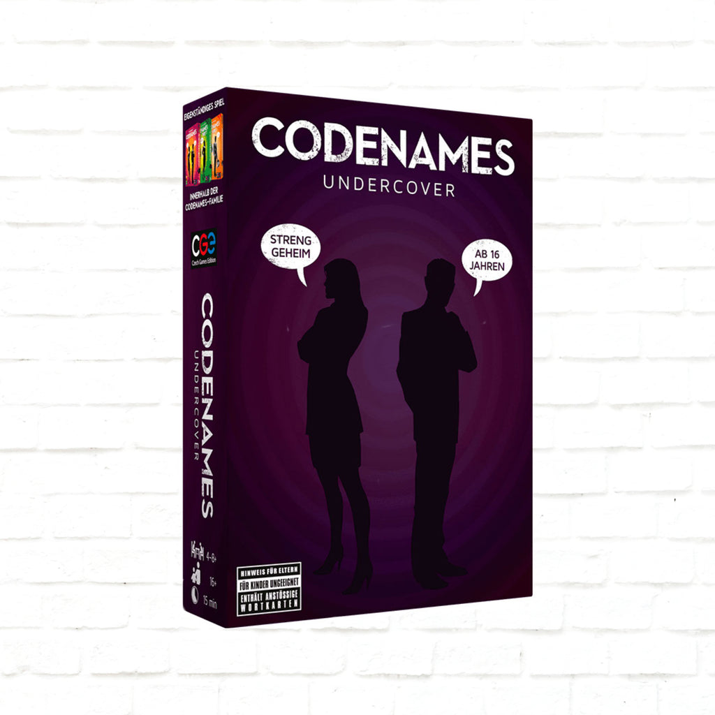 Czech Games Edition Codenames Undercover Deutsche Ausgabe 3D-Cover eines Kartenspiels für 4 bis 8+ Spieler ab 16 Jahren Spieldauer 15 Minuten