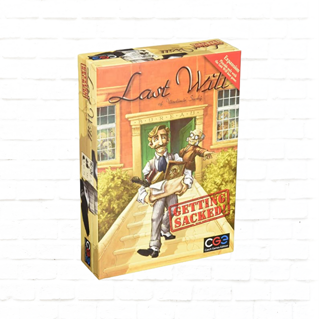 Czech Games Edition Last Will Getting Sacked Expansion English Edition board game cover of strategy card game for 2 to 5 players ages 12 and up