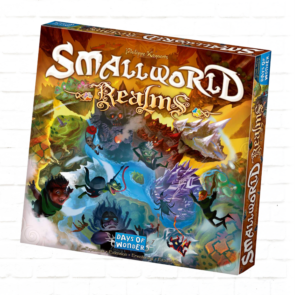 Days of Wonder Small World Realms Expansion International Edition board game cover of family fantasy game for 2 to 6 players ages 8 and up