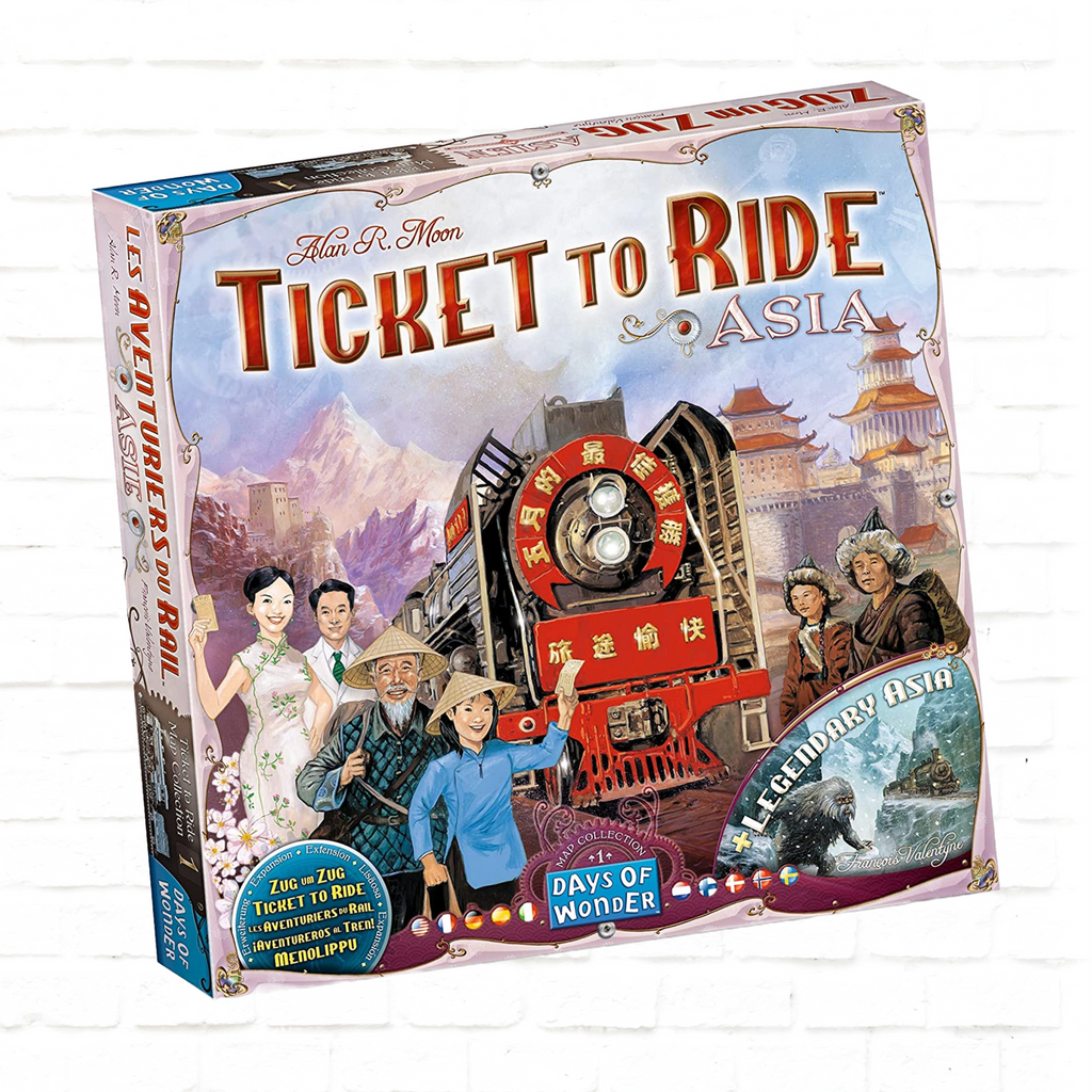Days of Wonder Ticket to Ride Map Collection Volume #1 Asia and Asia Legendary Expansion International Edition board game cover of family game for 2 to 6 players ages 8 and up
