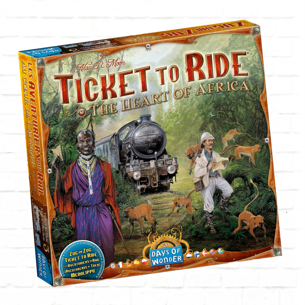 Days of Wonder Ticket to Ride Map Collection Volume #3 The Heart of Africa Expansion International Edition board game cover of family game for 2 to 5 players ages 8 and up