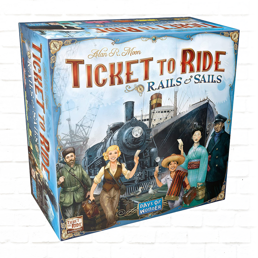 Days of Wonder Ticket to Ride Rails and Sails English Edition board game cover of family game for 2 to 5 players ages 8 and up