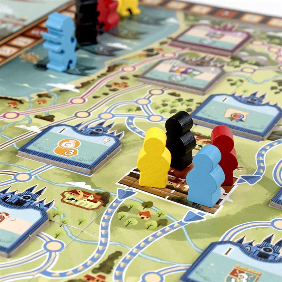Eggertspiele Coimbra board game meeples standing on a location in Portugal