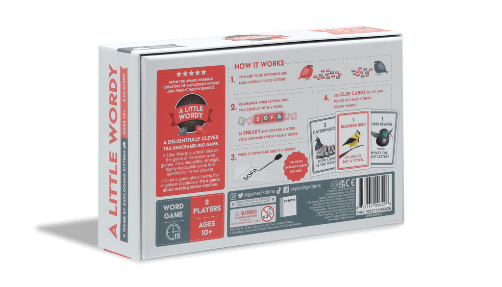 Exploding Kittens A little wordy board game  3d box back of english edition with description