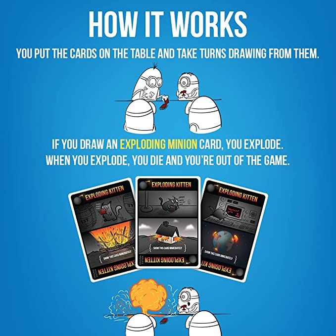 Exploding Kittens Exploding Minions card game presentation of how it works