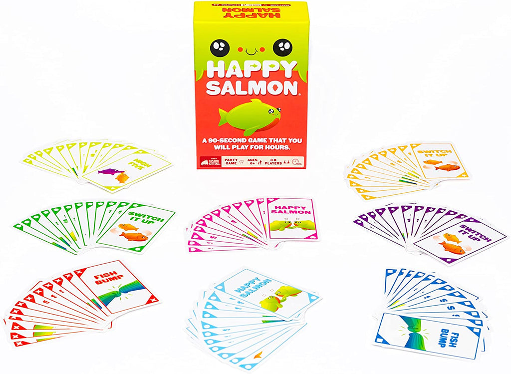 Exploding kittens Happy Salmon card game cards presented by color