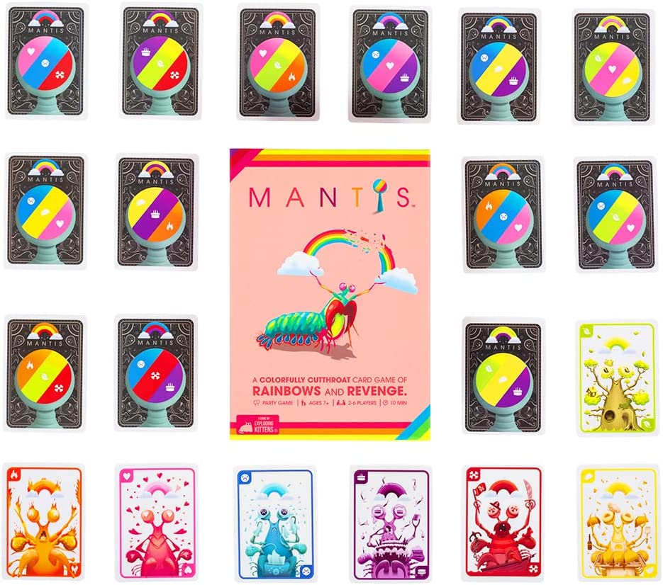 Exploding Kittens Mantis card game cards displayed by type