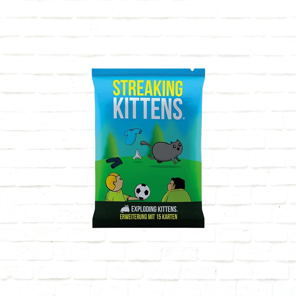 Exploding Kittens Streaking Kittens Erweiterung Kartenspiel 3d cover Deutsche Ausgabe