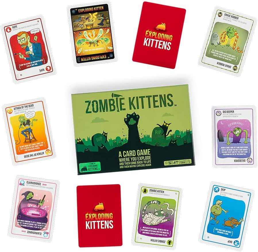 Exploding Kittens Zombie Kittens card game cards presentation 