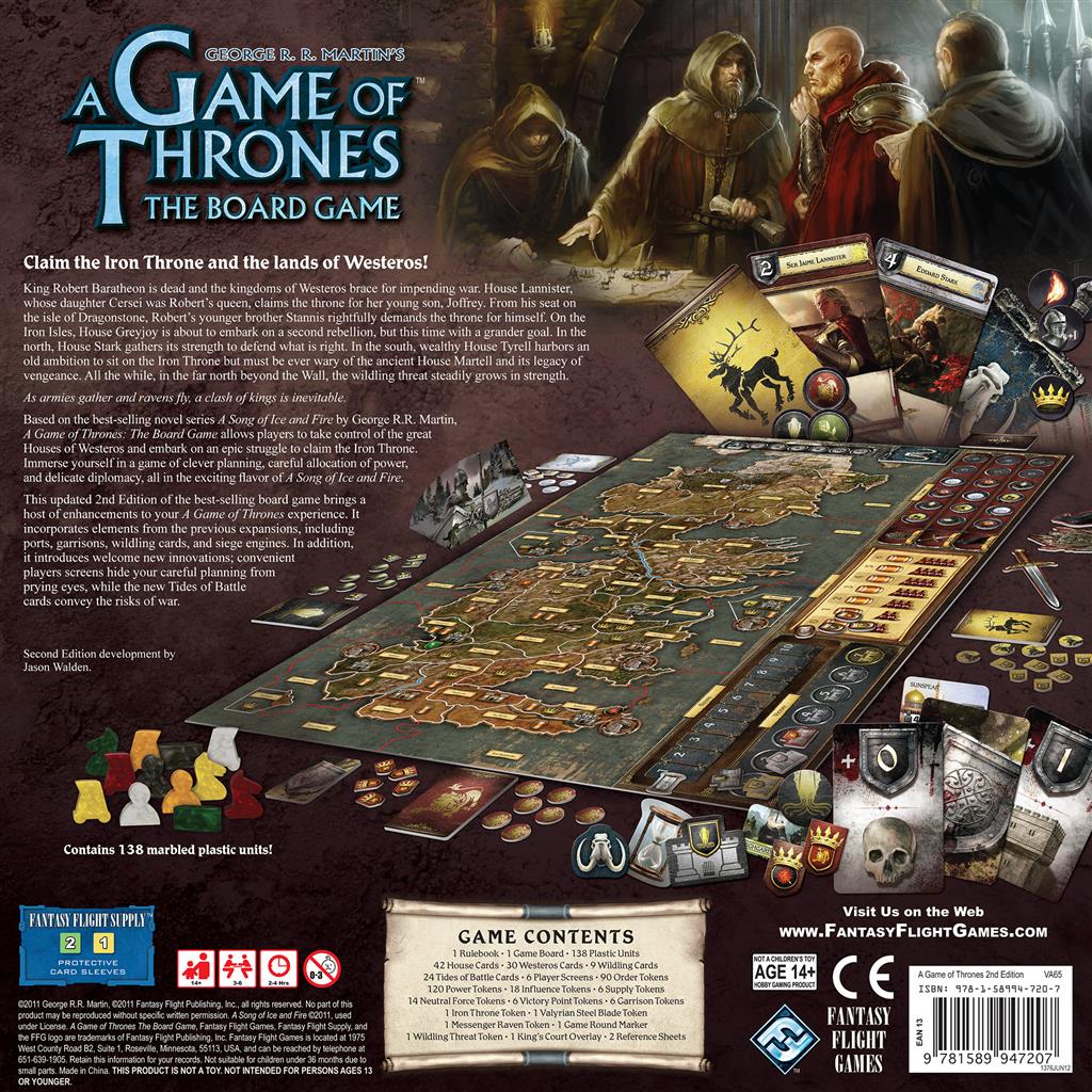 Fantasy Flight Games A Game of Thrones The Board Game second edition board game 2d box back
