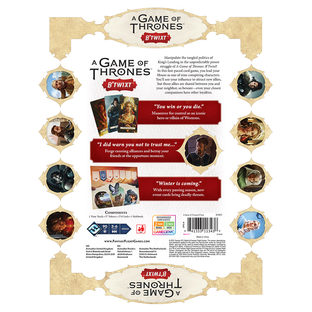 Fantasy Flight Games A Game of Thrones B'Twixt novel-based card game 2d box back