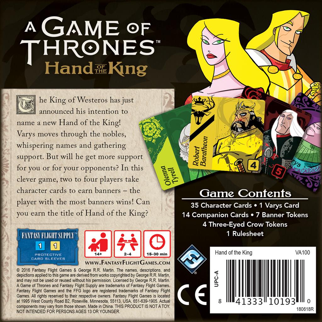 Fantasy Flight Games A Game of Thrones Hand of the King abstract strategy card game 2d box back